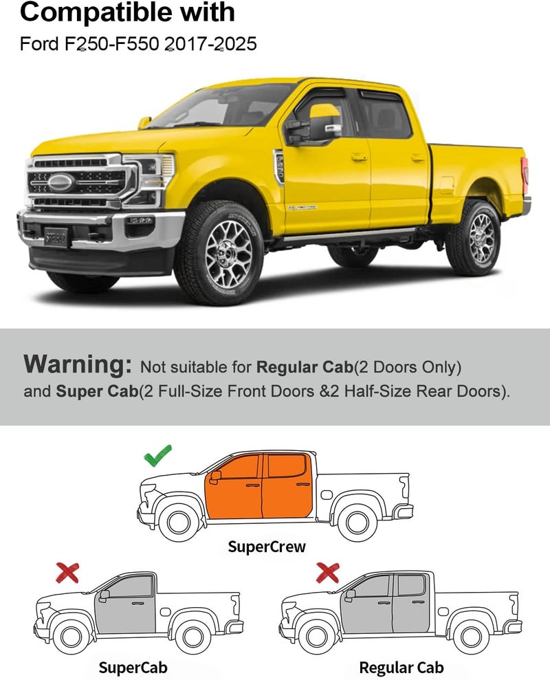 Deejecsun in-Channel Window Rain Guards Fit for Ford F250-F550 2017-2025 Crew Cab Extra Durable Window Deflectors Vent Shades Visors Exterior Car Accessories - 4 pcs - Image 3